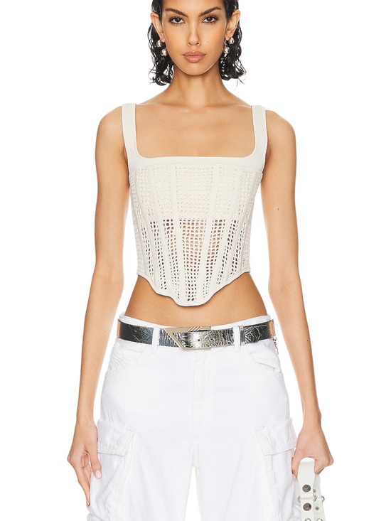 Dion Lee Tops - Dion Lee Cream Crochet Corset Top - White